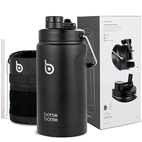 BOTTLE BOTTLE Insulated Water Bottle 64 oz with Straw and Dual-use Lid Half G...