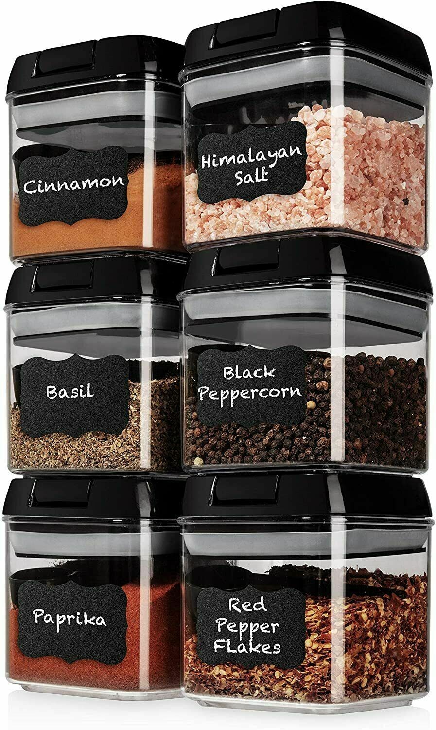Set of 6 | Airtight Plastic Food Storage Containers | with Spoons and Labels